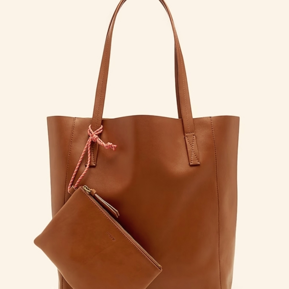 J. Crew Carry All Tote with wristlet 100% Leather